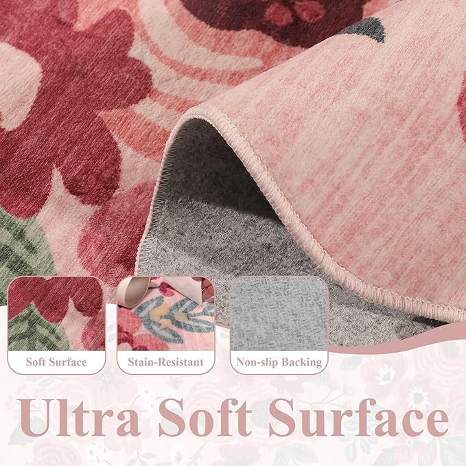 DUKINO 2x8 Washable Runner Rug, Lightweight Soft Floral Hallway Rug Runner