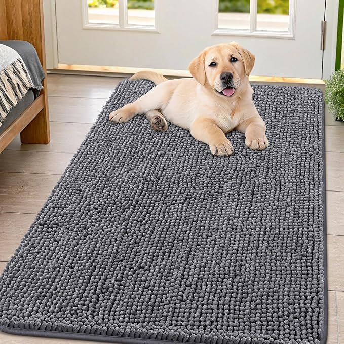 Smiry Dog Door Mat for Muddy Paws 47x32, Absorbent Dirt Trapper, Non-Slip