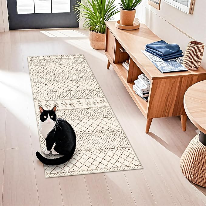 2x5 Rug Runner Boho Geometric: Washable Hallway Moroccan Runners