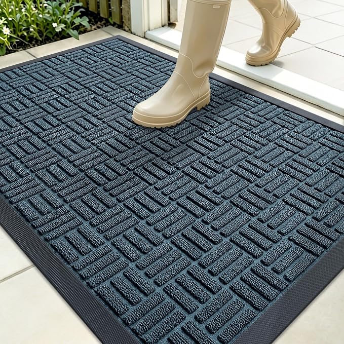 OLANLY Front Door Mat Outside Entrance 35x23, Heavy Duty Sturdy Natural Rubber