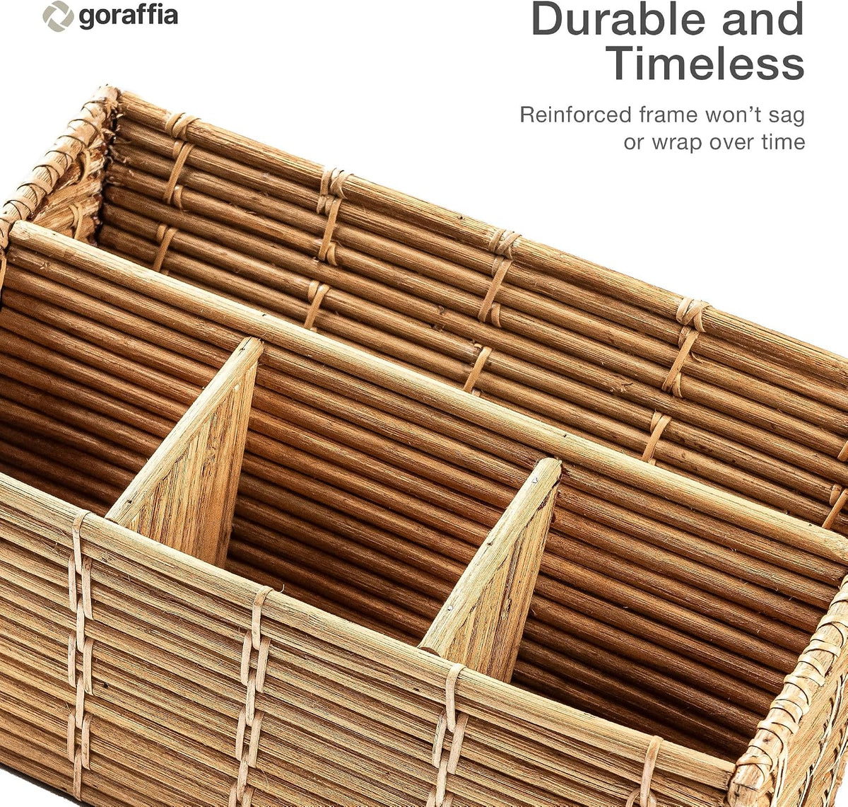 Rattan Desk Organizer – 4-Slot Letter Holder & Mail Organizer Countertop, 12.5"x6"x7.75" Wicker Mail Basket w/Metal Frame for Side Table, Boho Office Decor (White Wash)