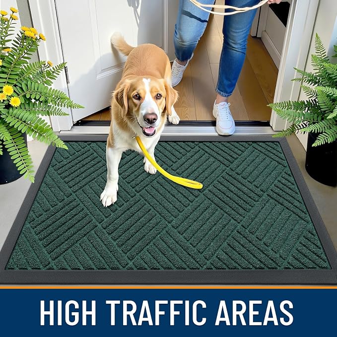 OLANLY Front Door Mat Outside Entrance 33x21, Heavy Duty Sturdy Natural Rubber