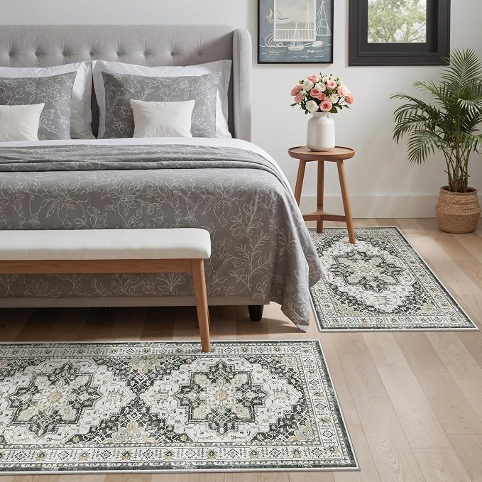 Madane 2-Piece Kitchen Runner Rug Set, Small Area Rug Non-Slip Vintage Door Mat