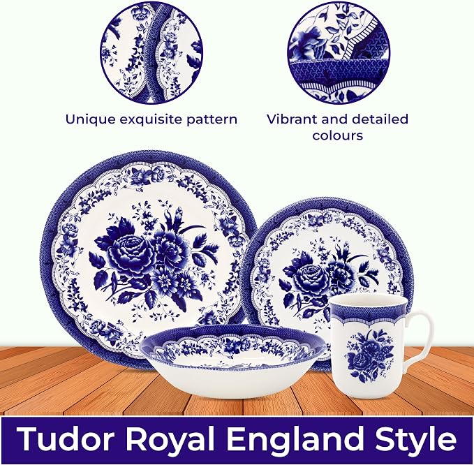 Tudor Royal 16-Piece Porcelain Round Dinnerware Set, Service