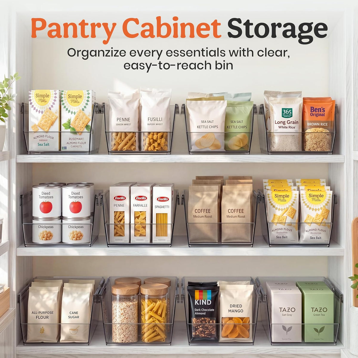 HOMESTEAD Set of 4 Stackable Storage Bins, 2 Large + 2 Small Clear Plastic Organizer Bins, Open Front Design for Kitchen Pantry, Fridge, Cabinet, Bathroom Organization and Snack Storage