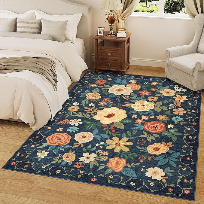 DUKINO 9x12 Area Rug, Floral Rugs