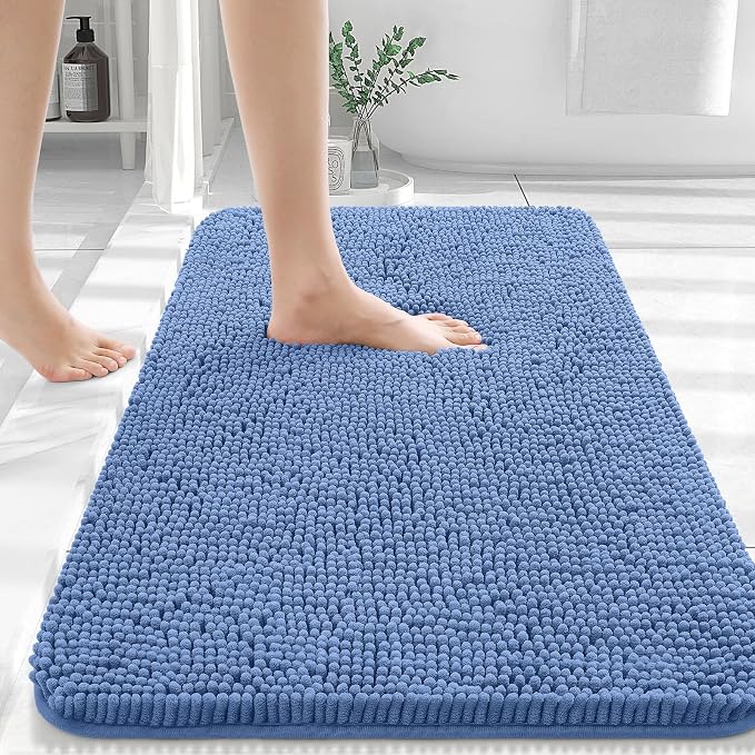 OLANLY Bathroom Rugs 36x24, Extra Soft Absorbent Chenille Bath Rugs, Rubber