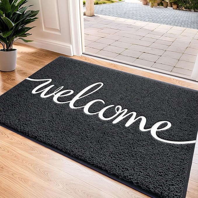 CozyBounty Black Door Mat Welcome Mats Outdoor Indoor Non-Slip Doormat