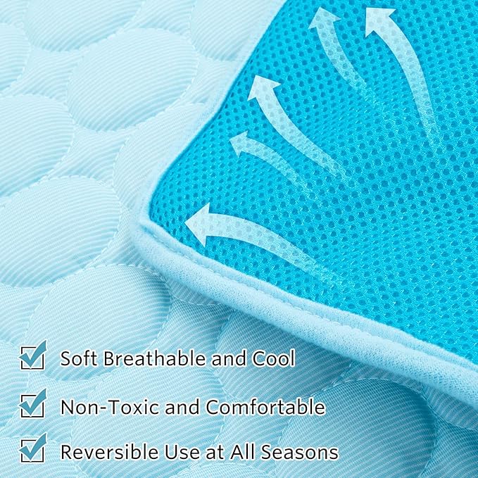 SHEJIZE Dog Cooling Mat Dog Cooling Pad Self Cooling Blanket, Washable Cooling Mat for Dogs, Pet Cooling Mat Keeps Pets Cool in Summer Heat, Resuable Fabric Cooling Mat (Blue, 28x22inch)