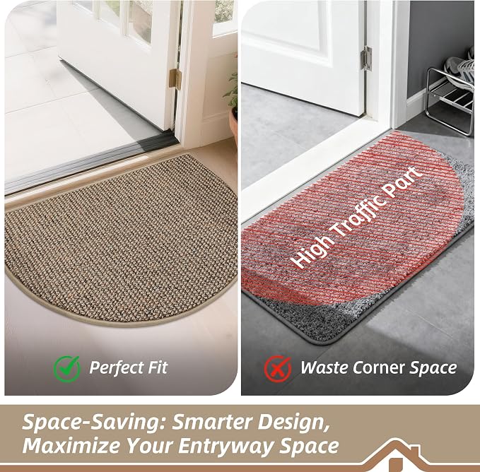 BEQHAUSE Dirt Trapper Door Mat 48" x 72" Half Circle Non Slip Washable Doormats