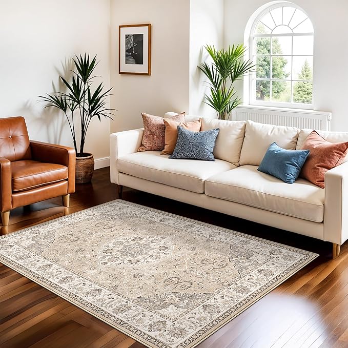 3x5 Living Room Area Rugs: Vintage Washable Non-Slip Rug