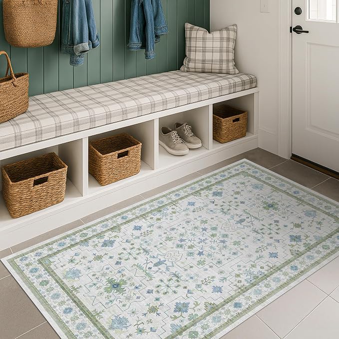 Blue and Green Washable Rugs 3x4