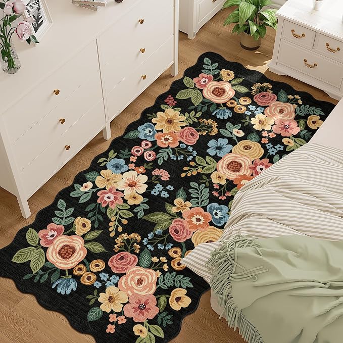 DUKINO 3x6 Washable Runner Rug, Soft Indoor Floral Non Slip Runner Rug