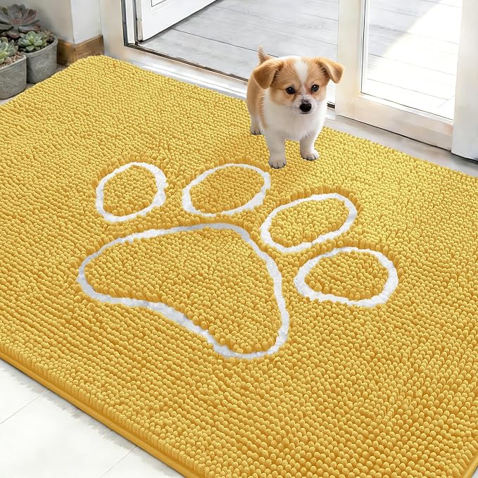 OLANLY Dog Door Mat for Muddy Paws 48x30, Paw Print Design, Absorbs Moisture