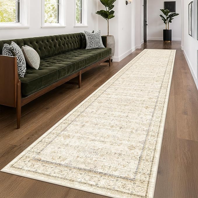 Light Beige 3x16 Long Hallway Runner Rug, Non Slip Farmhouse Kitchen Rugs