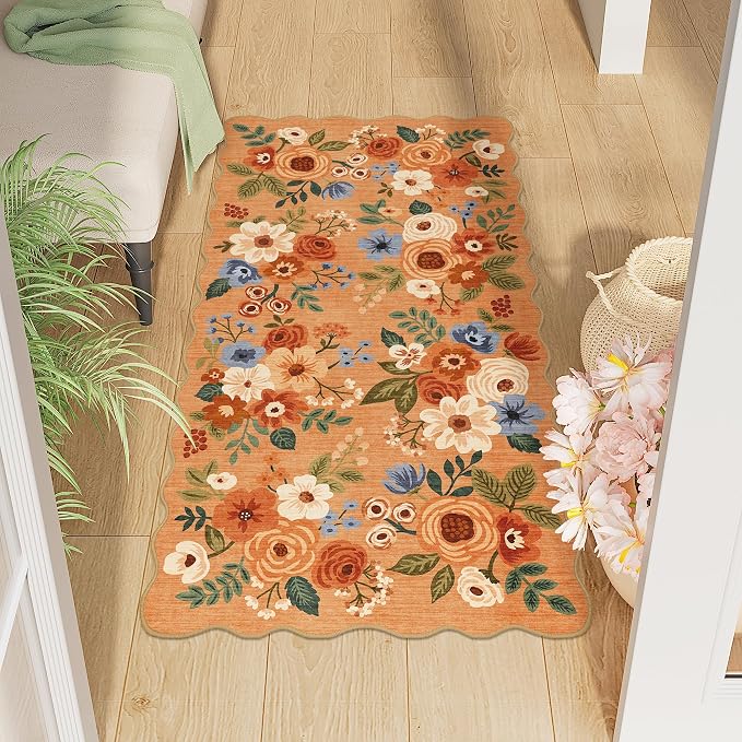 DUKINO 2x4 Washable Runner Rugs, Non Slip Floral Print Entryway Rug