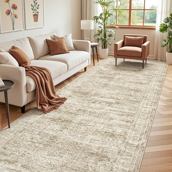 4x12 Runner Rug for Hallway, Low-Pile Wide Runner for Entryway, Long Washable