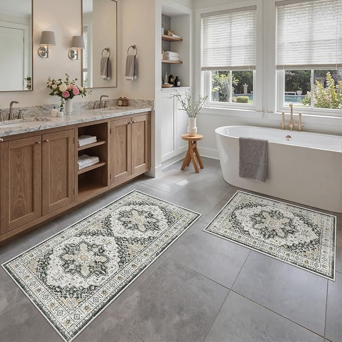 Madane 2-Piece Kitchen Runner Rug Set, Small Area Rug Non-Slip Vintage Door Mat