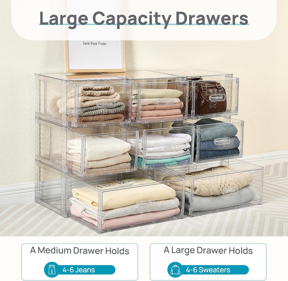 Vtopmart 2 Pack Large Clear Stackable Storage Drawers for Closet, 23QT