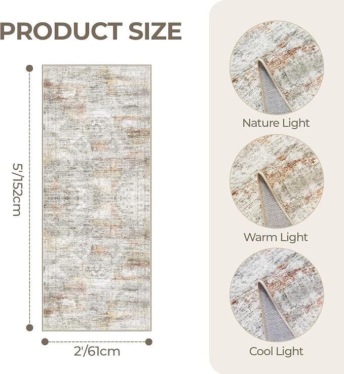 2x5 Rug Runner Washable for Entryway, Soft Bathroom Rugs