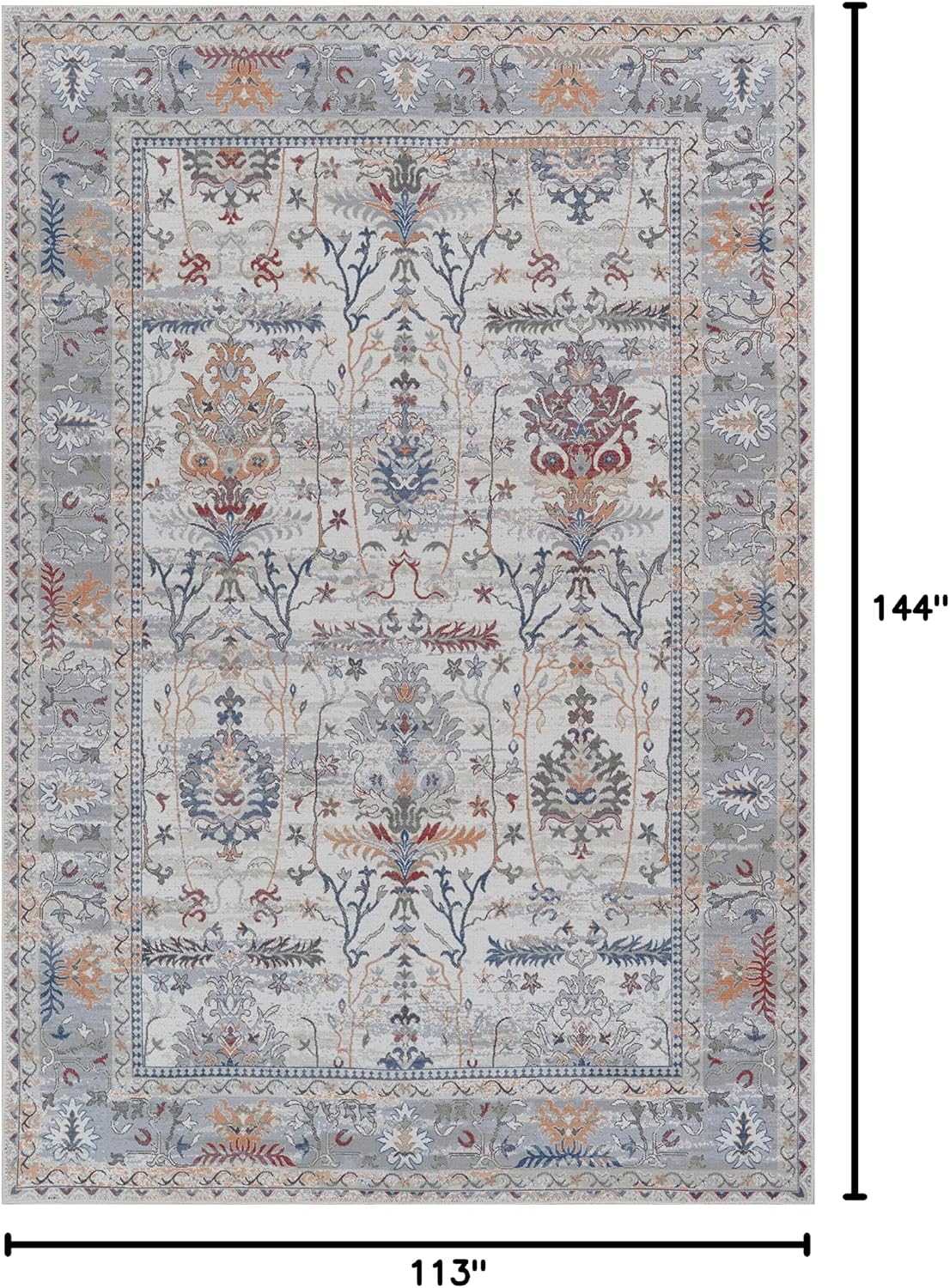 Adiva Rugs Machine Washable 9x12 Area Rug with Non Slip Backing for Living Room, Bedroom, Bathroom, Kitchen, Printed Vintage Home Decor, Floor Decoration Carpet Mat (Multi, 9' x 12')