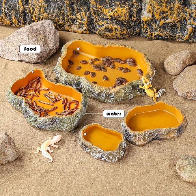 IBWell 7 Inch Reptile Food Dish Escape Proof Reptile Feeding Dish Resin Reptile Water Food Bowl for Bearded Dragon Chameleon Frog Snake Turtle Leopard Gecko
