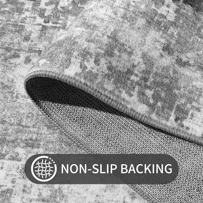 Living Room Rug 6x9 Gray Area Rug Machine Washable Boho Carpet Non Slip