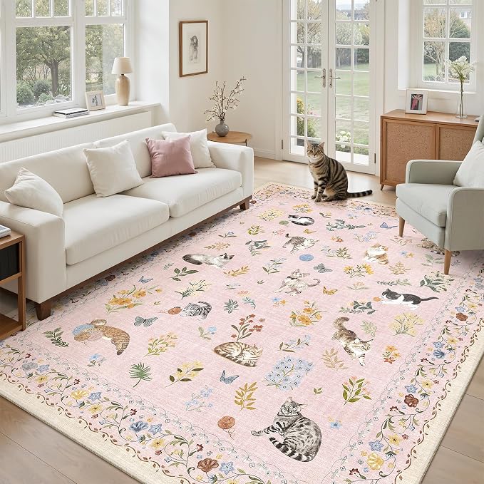 Soalmost Cat 6x9 Pink Area Rugs