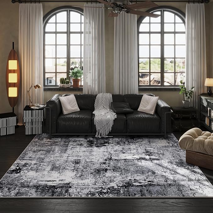 Rugcomf Area Rug 5x7 Washable Rug Boho Soft Abstract Pattern Non-Slip Faux Wool