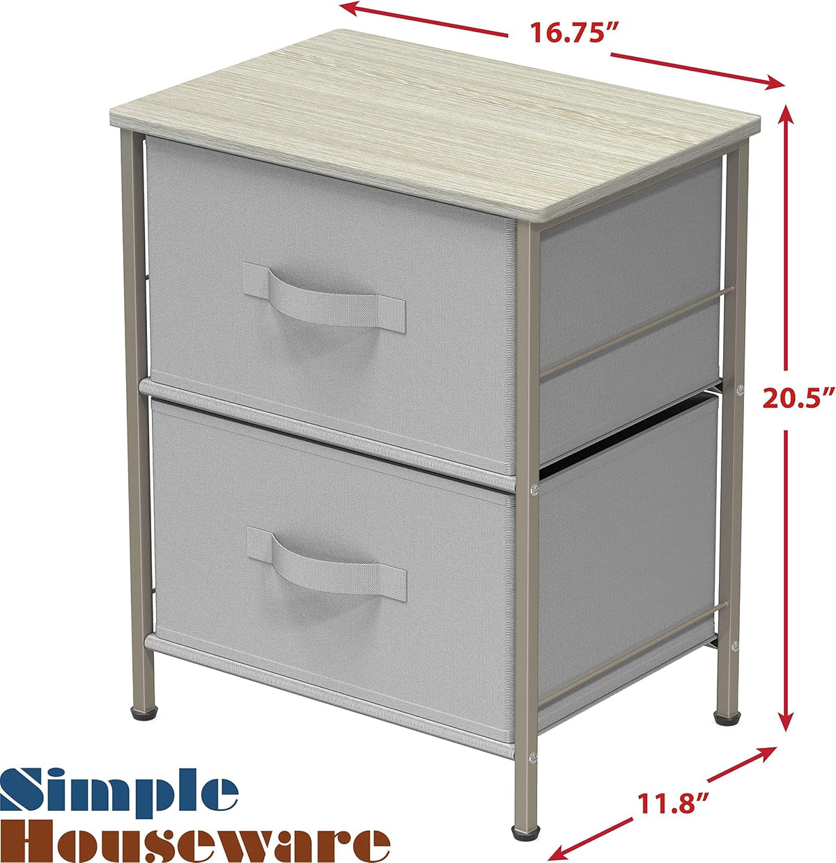 Simple Houseware 2 Tier Night Stand Dresser Organizer Drawer, Gray