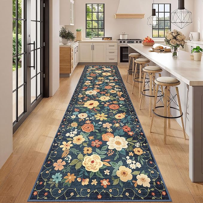 DUKINO 3x12 Washable Runner Rug, Non Slip Soft Floral Hallway Runner Rug
