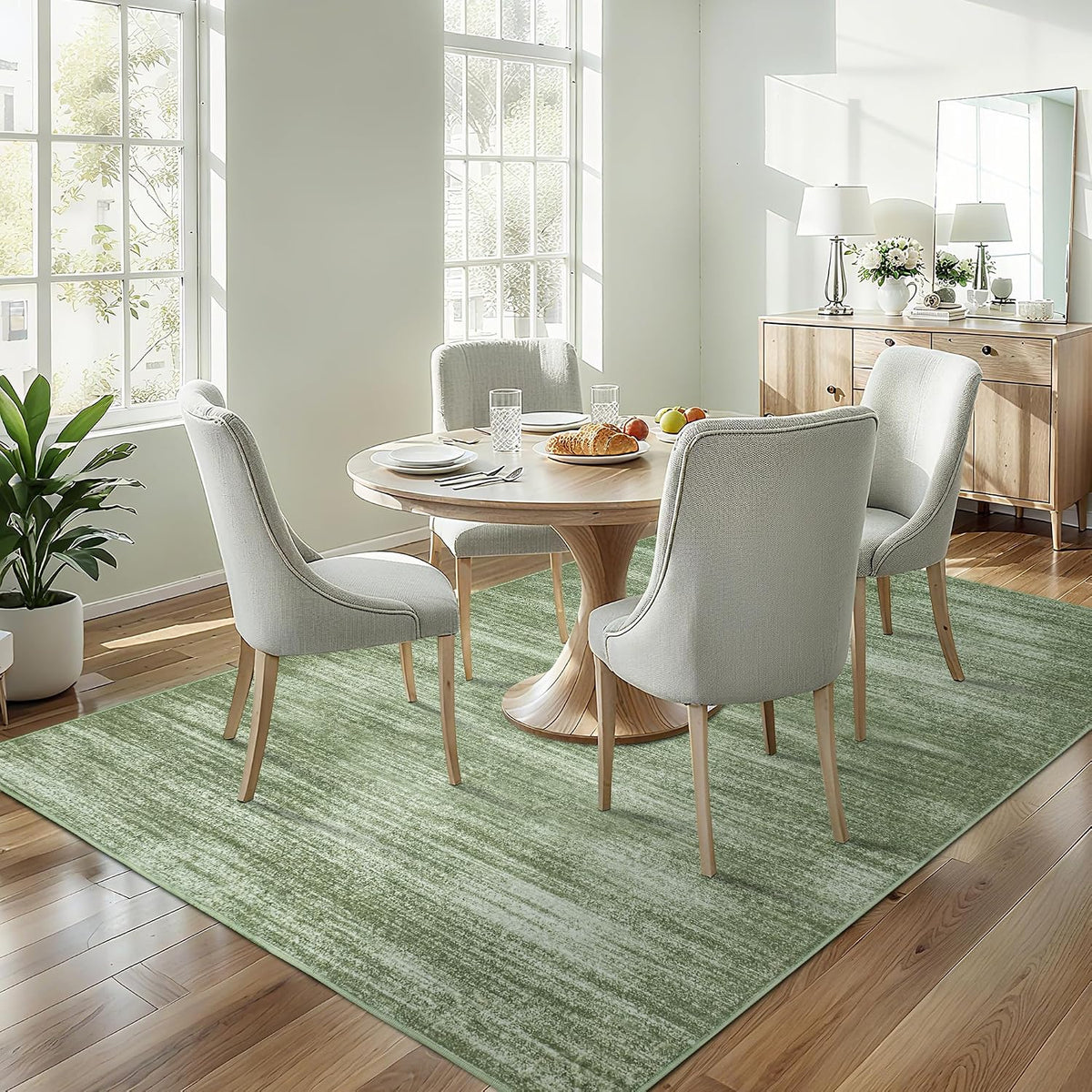 BILEEHOME Modern Area Rug 4x6 Non Slip Olive Green Small Rugs for Dorm