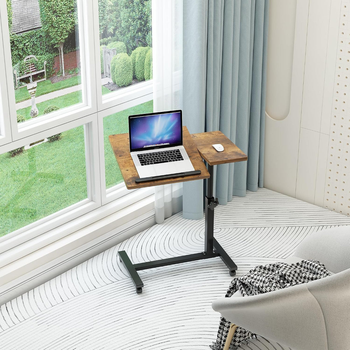 TigerDad Adjustable Overbed Table with Wheels, Rolling Laptop Bed Desk for Home Hospital Use, Height & Tilt Adjustable Mobile Table for Eating, Working, Reading in Bed or Sofa