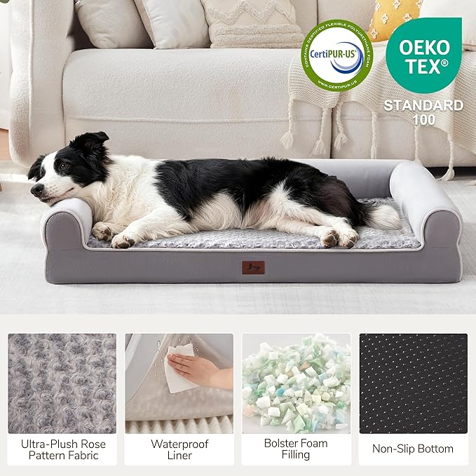 Large Dog Beds Large Sized Dogs, Orthopedic XXL XL Dog Bed for Medium Size Dogs, Big Waterproof Couch Sofa with Removable Washable Cover for Pet, Light Grey, 36"*27"*6.5"
