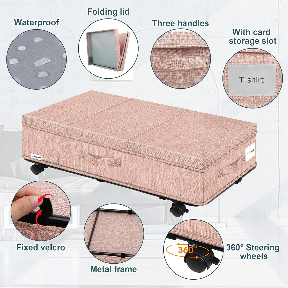 Supowin Under Bed Storage with Wheels, 2Pack Rolling Underbed Storage