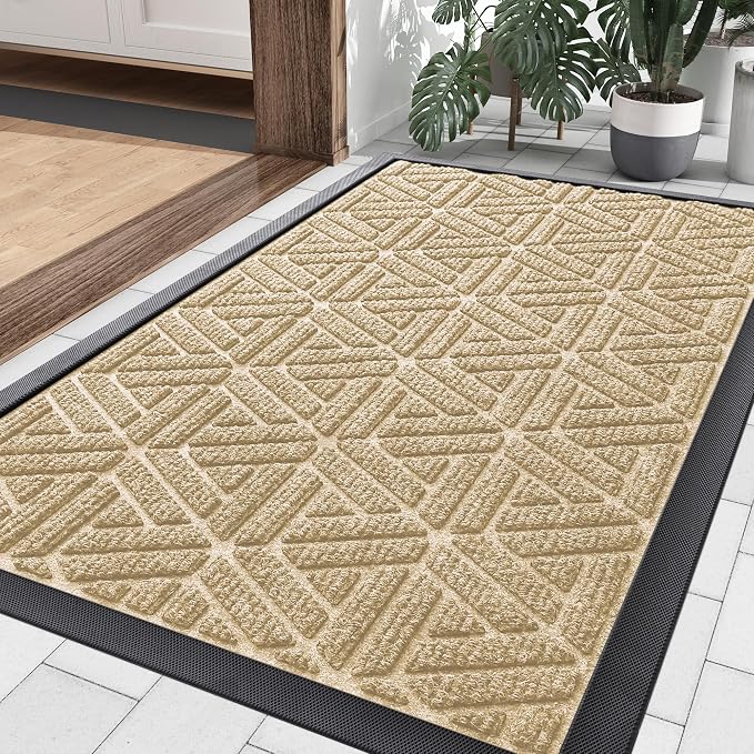 Smiry Front Door Mat Outside Entrance, Heavy Duty Sturdy Natural Rubber Doormat