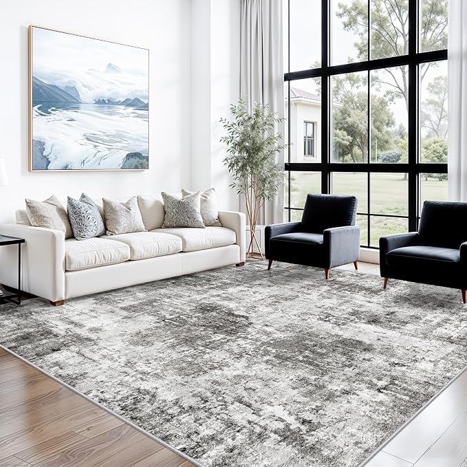 10x10 ft Square Living Room Rug – Washable Modern Abstract Area Rug