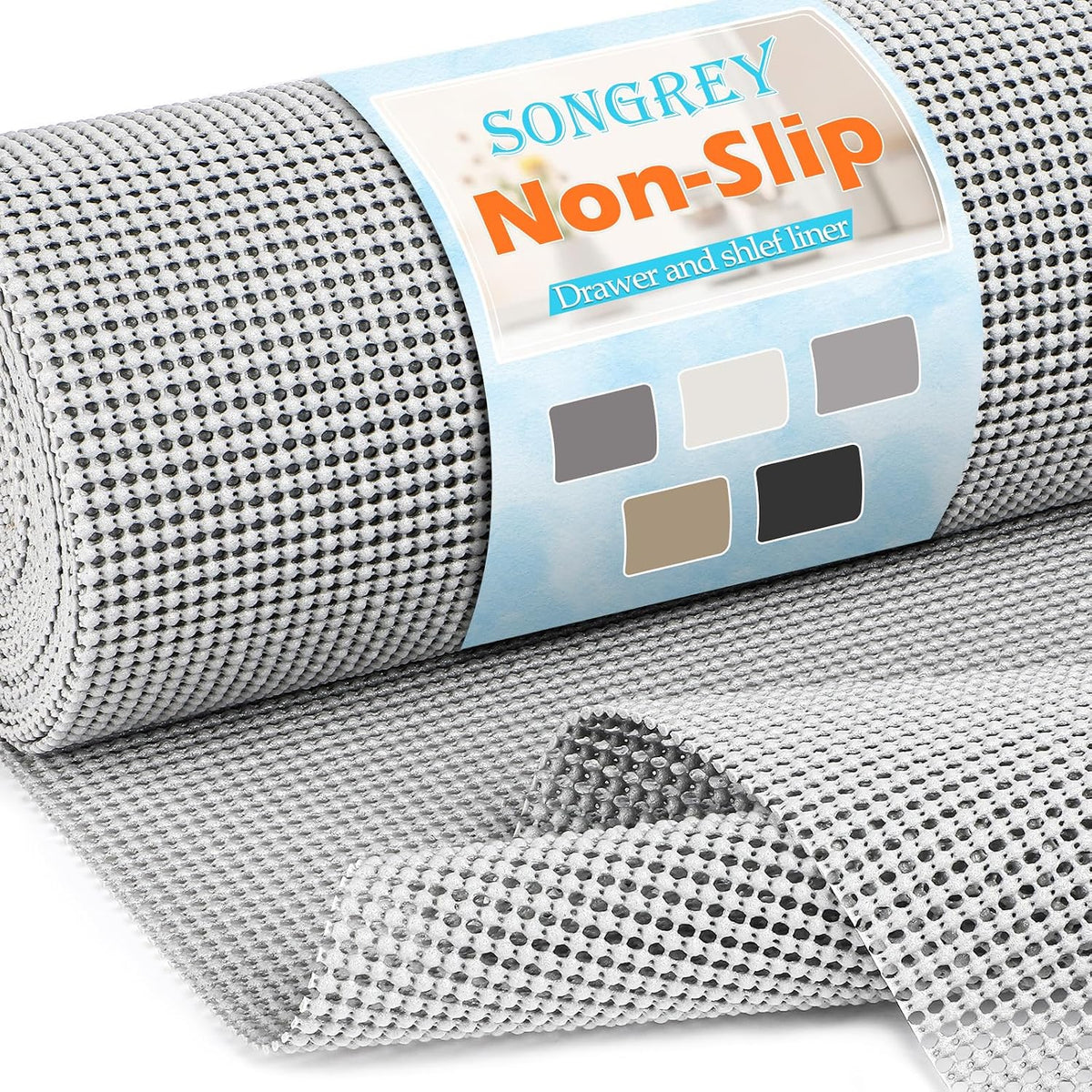 Songrey Non-Slip Shelf Cabinet and Drawer Liner, 17.5IN x 20FT, Light Gray