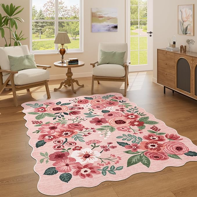 DUKINO 4x6 Area Rug, Floral Non-Slip Indoor Washable Rug