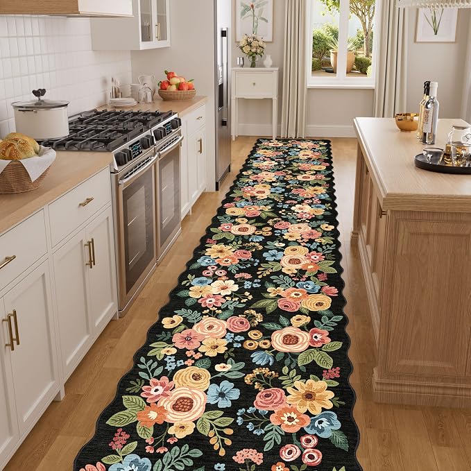 DUKINO 2x14 Hallway Runner Rug, Non Slip Floral Washable Runner Rug