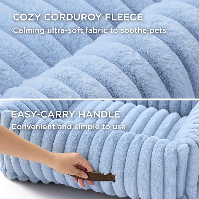 Bedsure Washable Dog Bed for Medium Dogs - Cute Furry Puppy Beds, Rectangle Orthopedic Corduroy Fleece Pet Beds with Removable Zipper Cover, 25x21x7inches, Blue