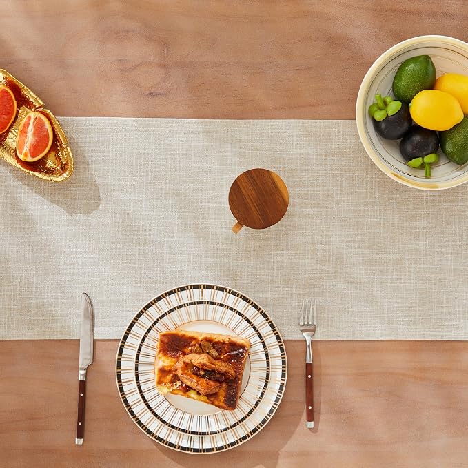 Rustic Cotton Linen Table Runner, 13x90 Inches Taupe | Farmhouse Style Linen