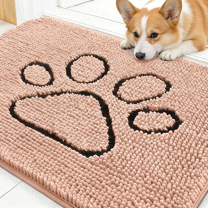 OLANLY Dog Door Mat for Muddy Paws 30x20, Paw Print Design, Absorbs Moisture