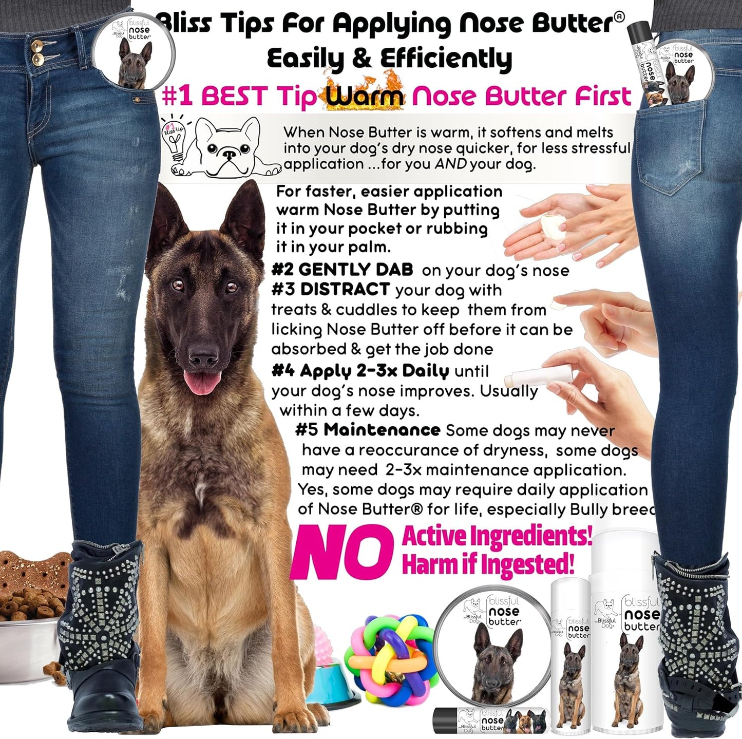 The Blissful Dog Belgian Malinois Nose Butter for Dry, Cracked Skin, Lick-Safe Dog Nose Balm with Moisturizing Shea Butter, Almond, Olive, and Essential Oils, Pet Supplies, Uncented, 0.15 oz.