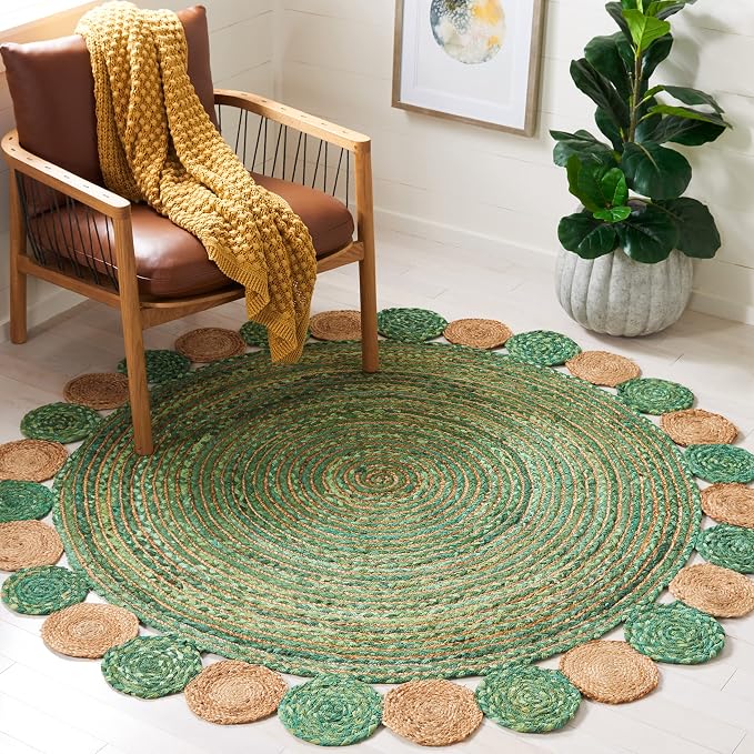 SAFAVIEH Cape Cod Collection 6' Round Green/Natural CAP201Y Handmade Boho