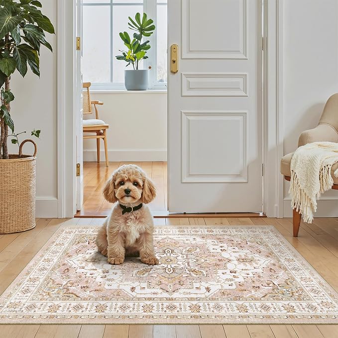 Madane Washable Area Rug 2x3, Small Entryway Rug Non-Slip Vintage Door Mat