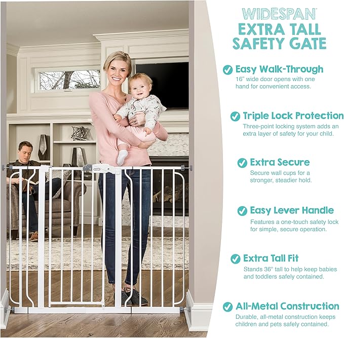 Regalo Safety 36" Extra Tall and 49" Wide Baby Gate for Doorways & Bottom of Stairs, Pressure Mounted Walk Through Baby Gate for Toddlers & Pets, Tested & Safe, American Designed, American Owned