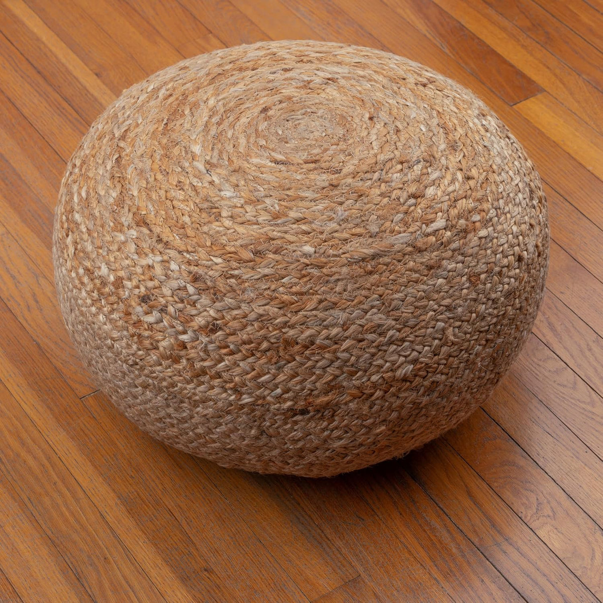 Decor Therapy Round Pouf Ottoman Footrest, Natural Jute Woven, Boho Pouf, Bohemian Style Casual Seating for Living Room, Bedroom, Patio Decor 19"x 19"x 10.5"