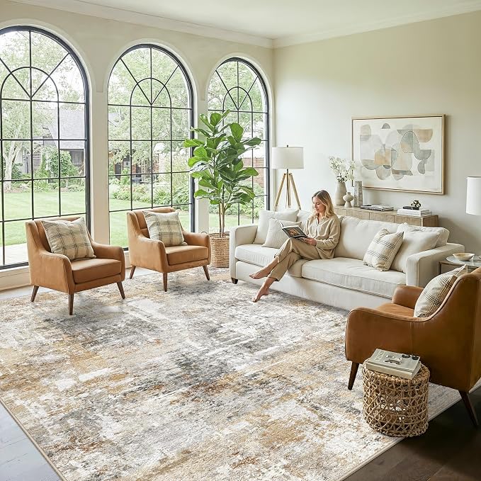 12x12ft Square Living Room Rug – Non-Slip Washable Extra Large Floor Carpet