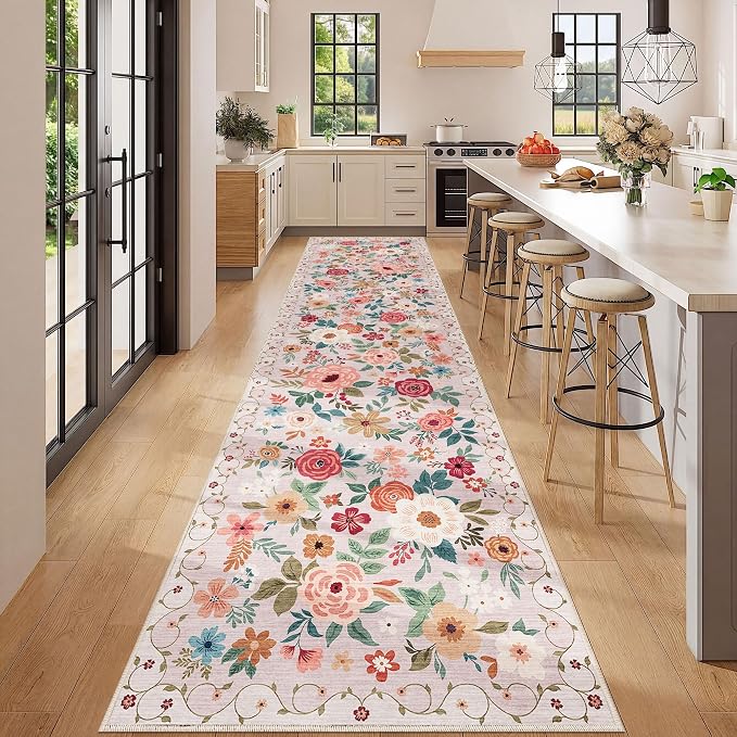 DUKINO 3x12 Washable Runner Rug, Non Slip Soft Floral Hallway Runner Rug